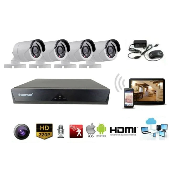 Sistem de supraveghere Wireless Jortan, 4 camere, HDMI, Infrarosu, Vizualizare pe Telefon Pachet cu HARD-DISK Optional