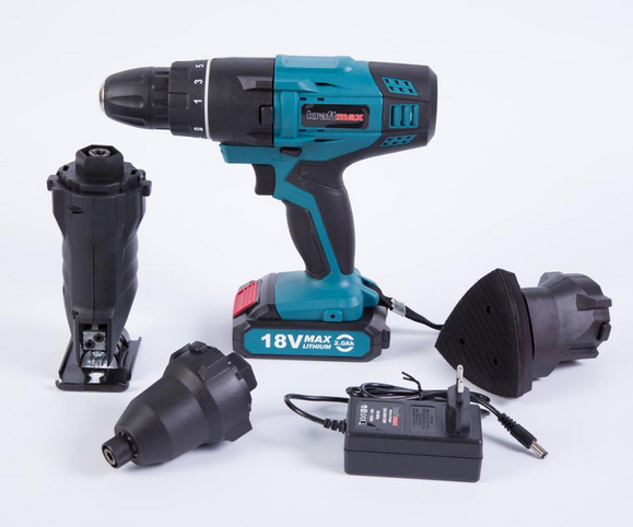 Bormasina multifunctionala 4 in 1 functie de gaurit, slefuit, insurubat si taiat, cu acumulator 18V
