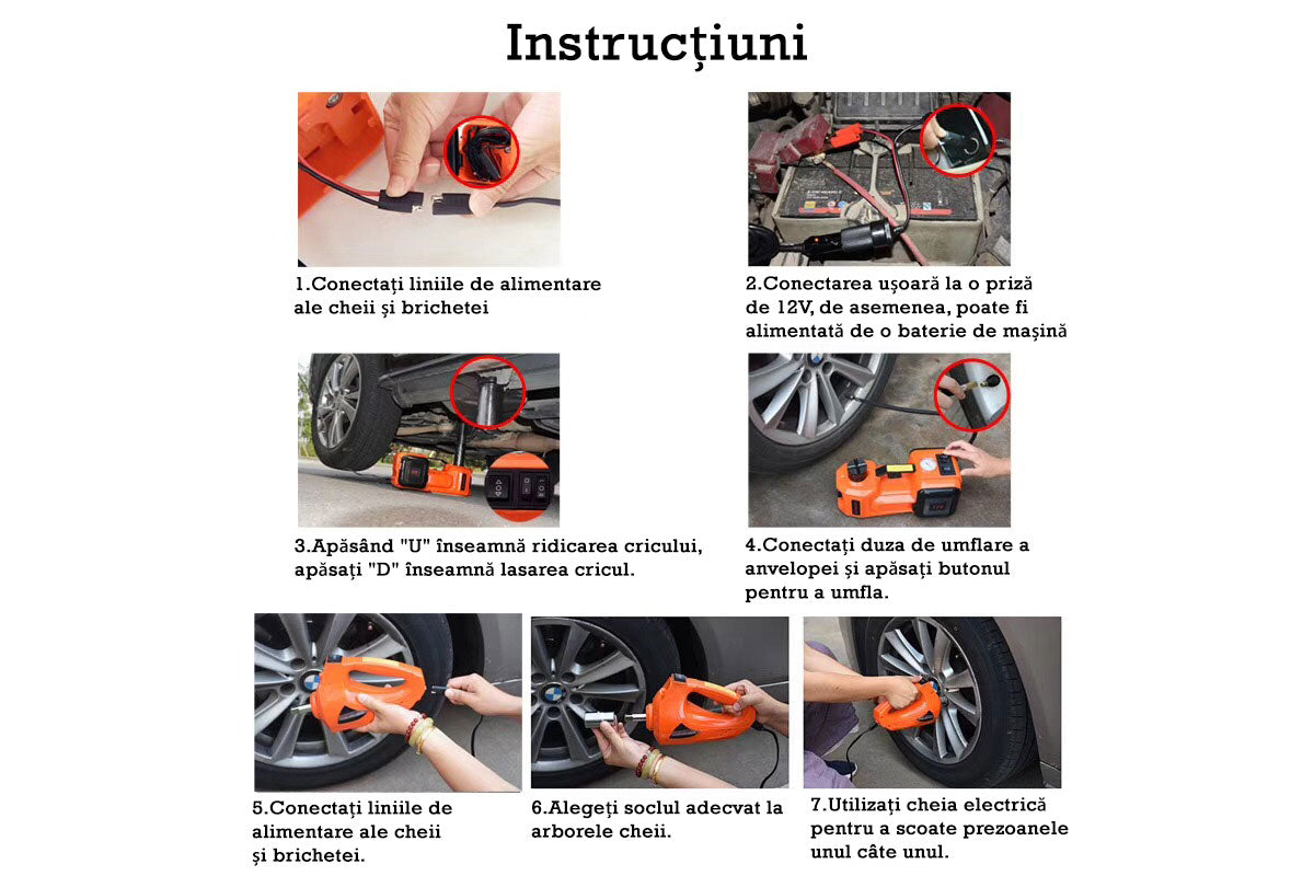 Set 3 in 1 Cric hidraulic electric + pompa de umflare + cheie de impact electrica