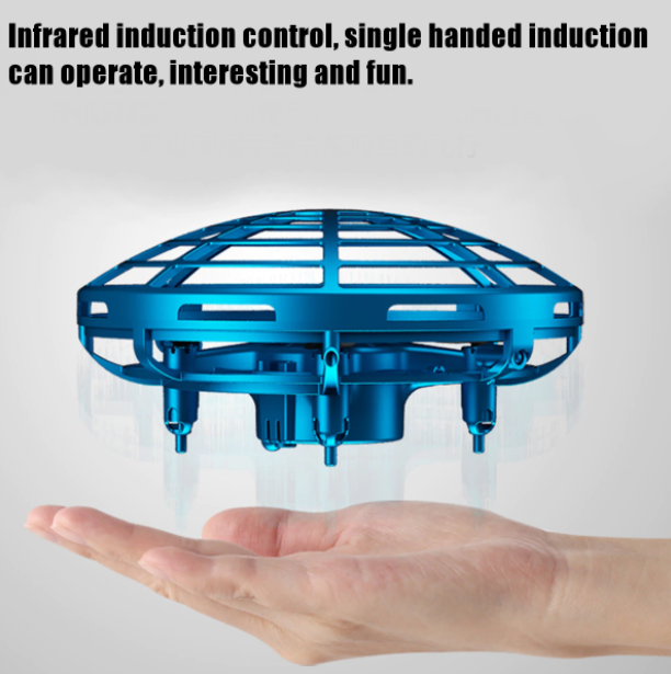 Mini drona OZN disc zburator interactiv cu senzori infrarosu lumina LED, diametru 11 cm