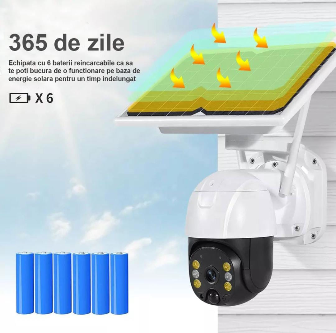 Camera de supraveghere, wireless, cu panou solar, 1080p, WiFi cu cartela sim, infrarosu