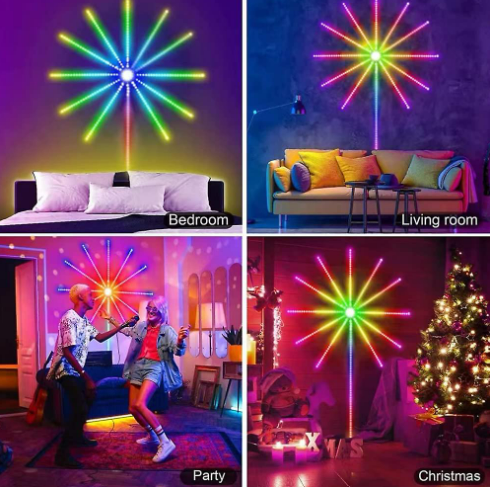Lumini tip artificii, inteligente, LED, RGB, vibrante pe muzica, cu telecomandă și control din smartphone