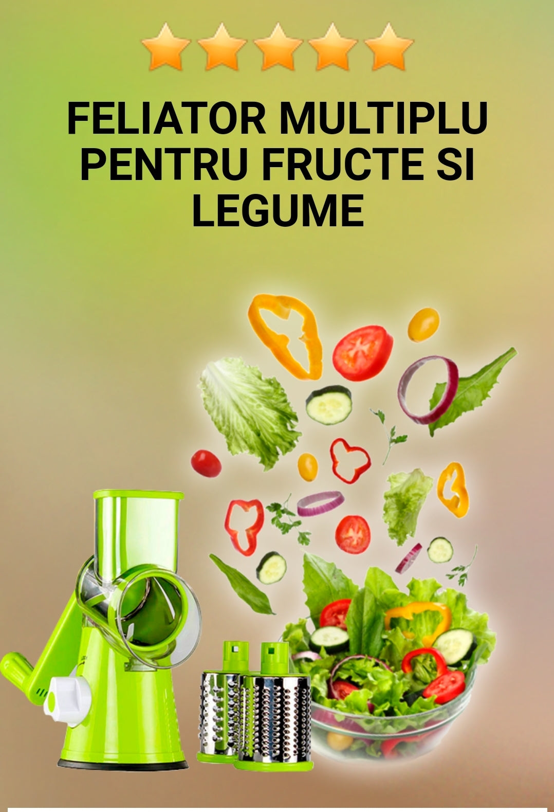 Razatoare manuala pentru legume Tabletop Drum Grater, 3 lame interschimbabile
