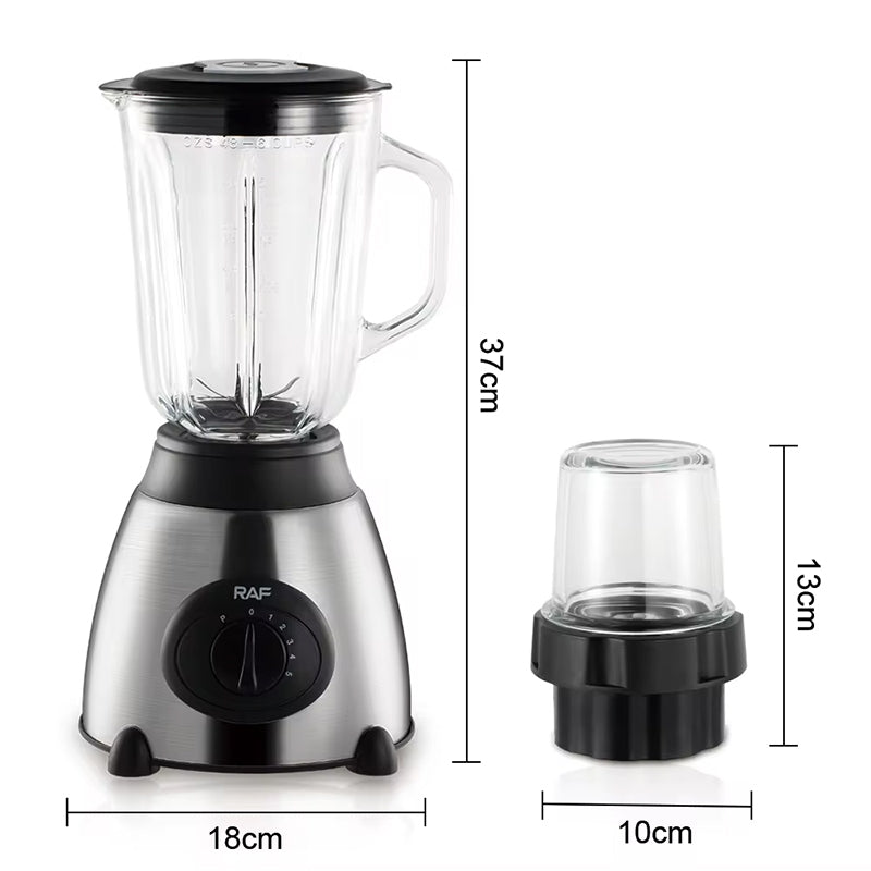 Blender Electric 2 in 1 RAF-300 / RAF-367 cu Vas din Otel Inoxidabil / Sticla si Rasnita pentru Masala, Capacitate 1.5L, 1000W