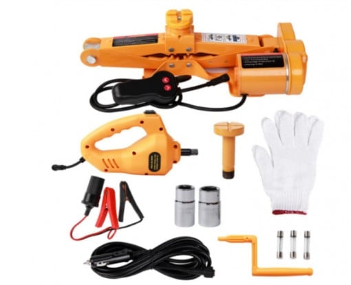 Cric Auto Electric de 12V DC si Cheie cu Impact Pentru Jante, cu Instrument Galben de Ridicare