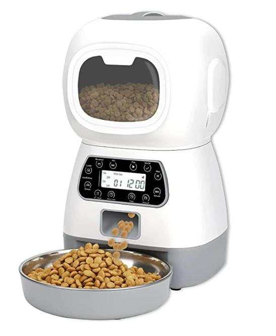 Dispenser automat hrana animalute, Inregistrare vocala, 3.5 L, Alb