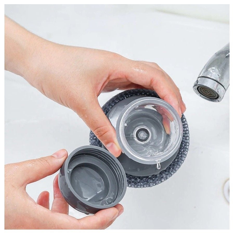 Dispozitiv cu burete din otel inoxidabil si dispenser pentru detergent vase