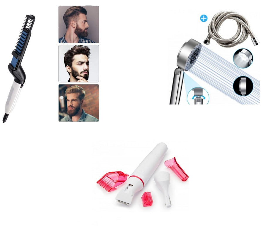 Pachet Promotional !!! Cap de duș cu doua fete + Perie electrica multifunctionala de indreptat parul și barba Cadou !!! Epilator 5 in 1 Original