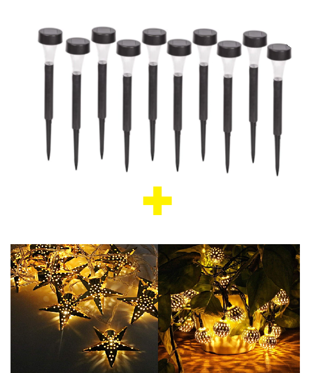 Set 10 Lampi Solare De Gradina + Lumini De Decorare 4M!!! Pret Promotional 89.90 Lei