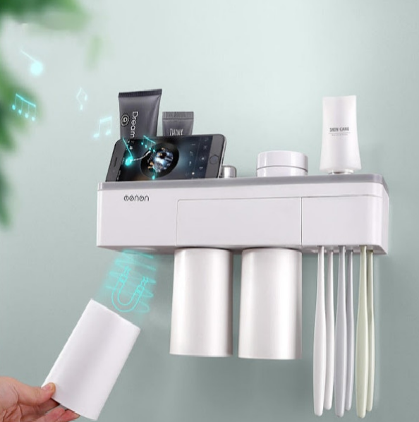 Organizator cu suport 3 pahare magnetice si 6 periute de dinti
