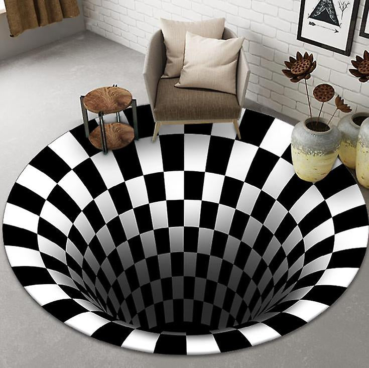 3d Vortex Iluzia Covor, Covor Rotund, Non-Alunecare In Carouri 98 X 98 CM