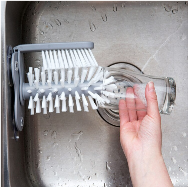 Perie dubla pentru spalare pahare si recipiente, interiorexterior, fixare cu ventuza, 18cm