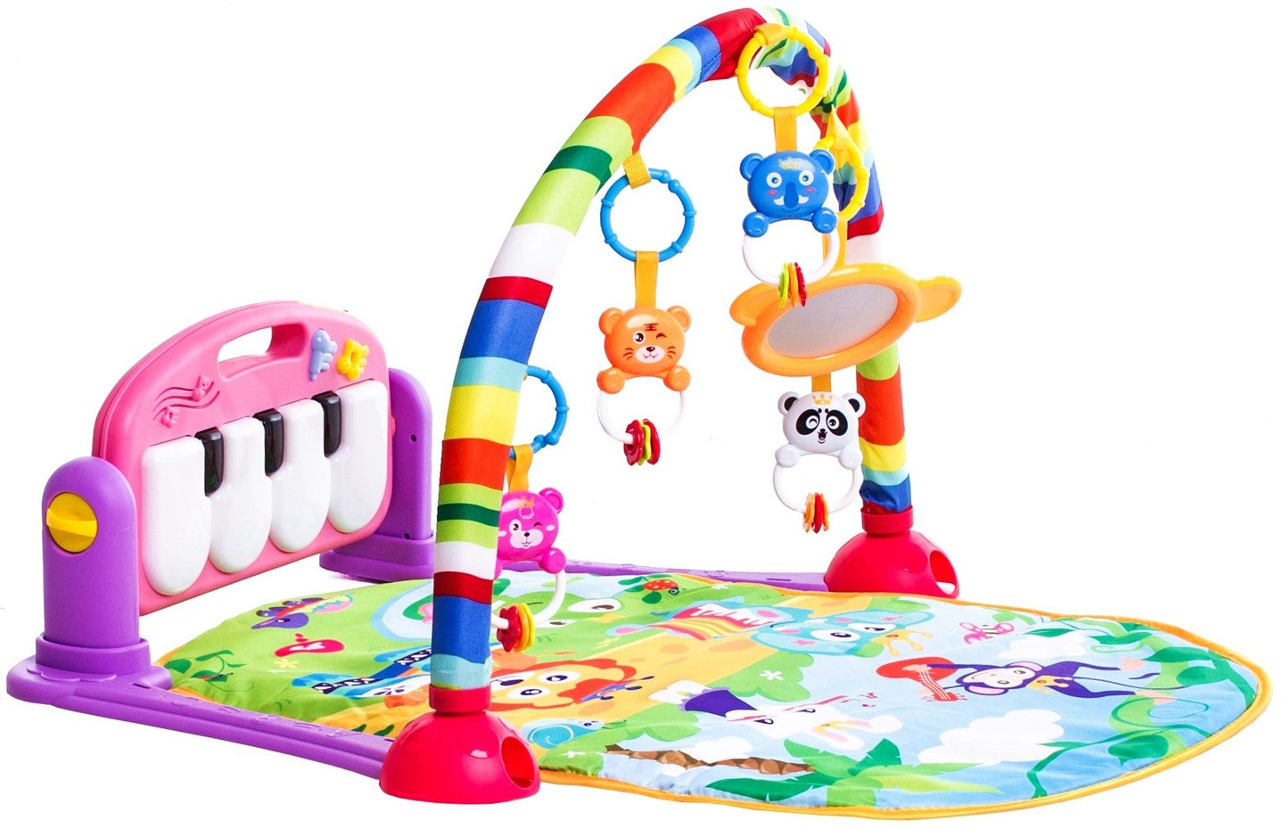 Saltea de joaca bebe Centru de activitati multifunctional 4 in 1, cu pian, jucarii zornaitoare, oglinda, lumini si sunete ISP Piano Fitness Rack