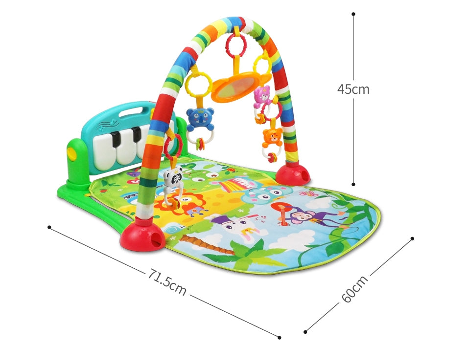 Saltea de joaca bebe Centru de activitati multifunctional 4 in 1, cu pian, jucarii zornaitoare, oglinda, lumini si sunete ISP Piano Fitness Rack