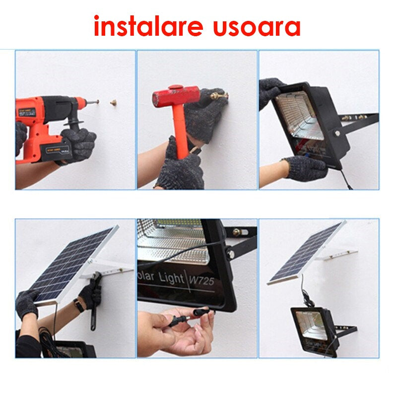 Corp Iluminat LED, Lampa Incarcare Solara Jortan 100 W +Panou Solar Rezistent la Apa, Telecomanda