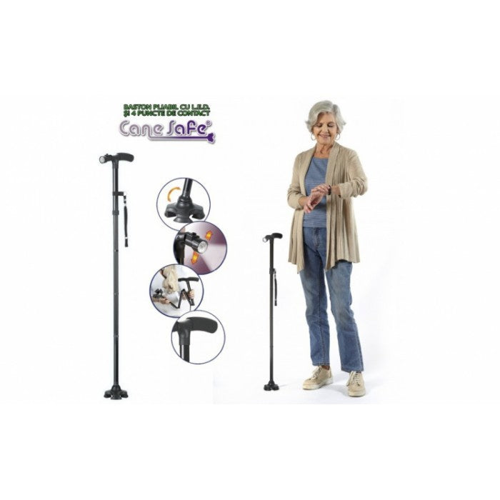 Cane Safe - Baston pliabil cu LED si 4 puncte de contact