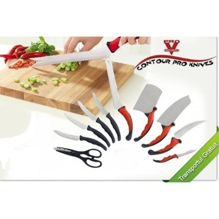 Set cutite Contour Pro V cu suport (10 bucati)