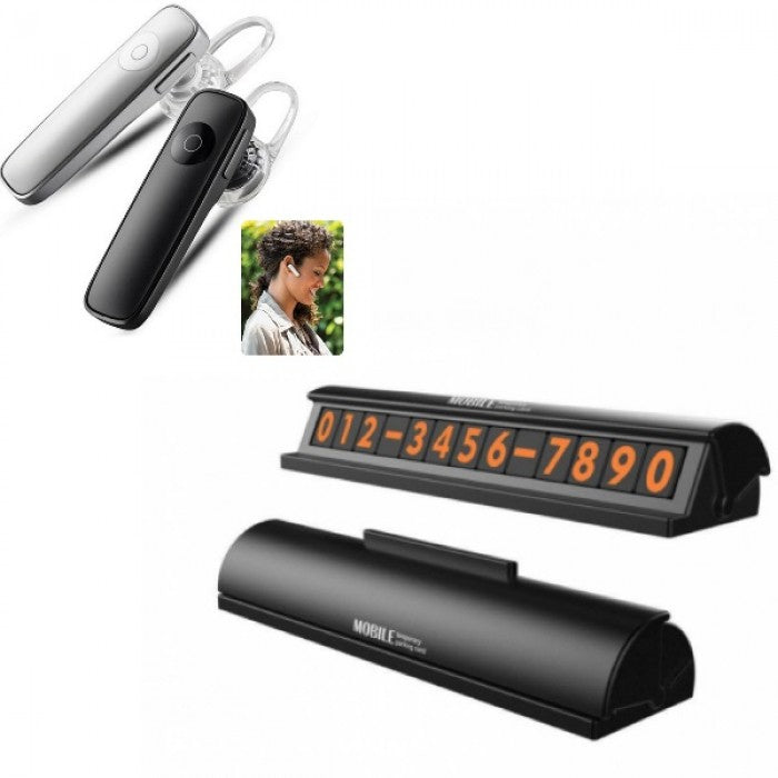 Pachet cadou Placuta numar telefon parcare pentru parbriz+ Casca bluetooth