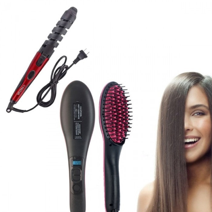 Perie de indreptare a parului-Simply Straight + Cadou: Ondulator pentru bucle mari