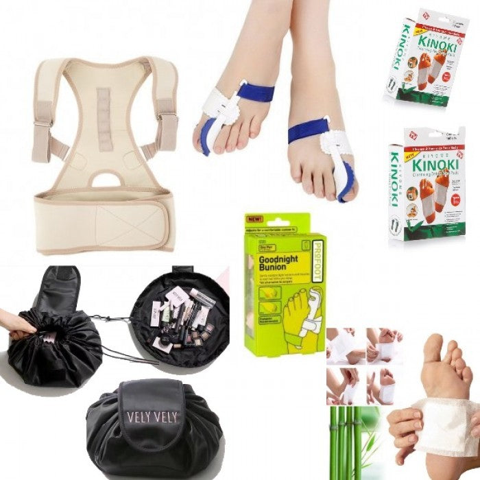 Centura corectoare - ajuta la ameliorarea durerii de spate + Orteze pentru monturi + 20 Plasturi Kinoki + Cadou: Geanta cosmetice