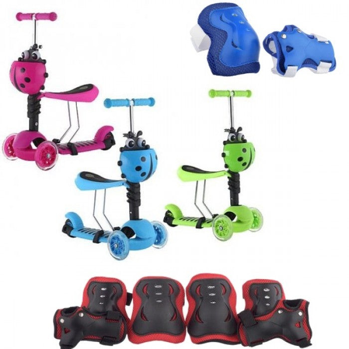 Trotineta Action One Smart Kid 3 IN 1 cu roti luminoase + Set Protectie Sport, Genunchiere, Cotiere, Protectie Incheieturi