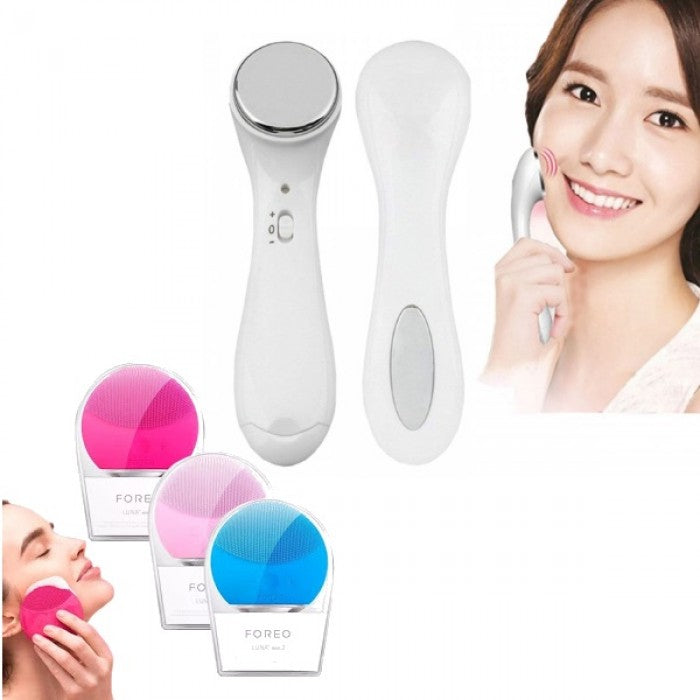 Aparat revolutionar antirid si masaj facial ionic/galvanic + Cadou: Aparat pentru curatarea tenului FOREO LUNA