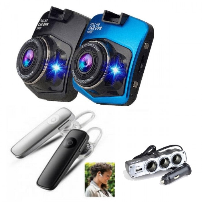 Camera auto DVR full HD + Priza auto tripla + Casca bluetooth