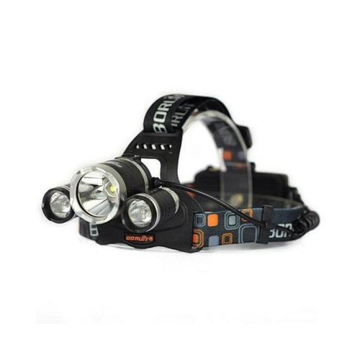 Lanterna frontala cu 3 leduri si 2 acumulatori, Led Cree 5W