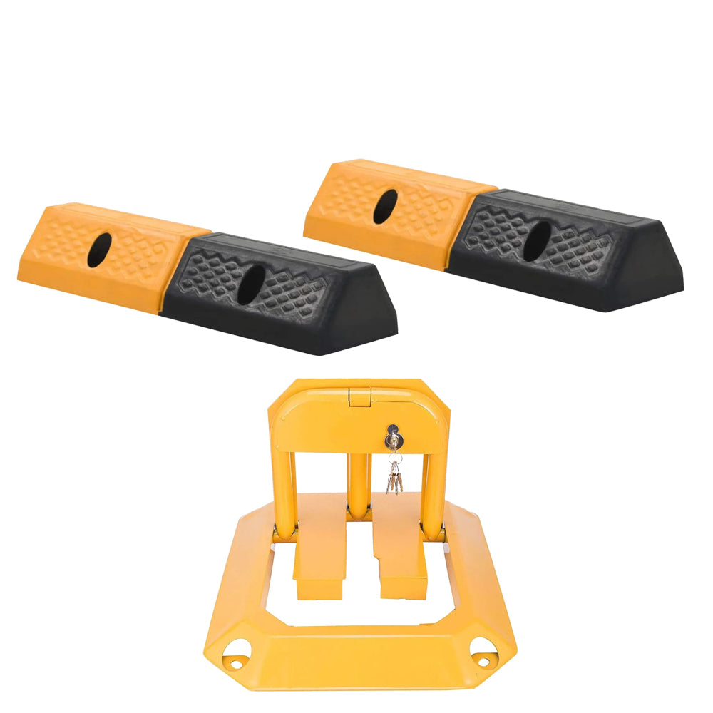 Pachet Set 2 limitatoare pentru parcare din cauciuc 49x19x9 cm si Blocator pentru parcare