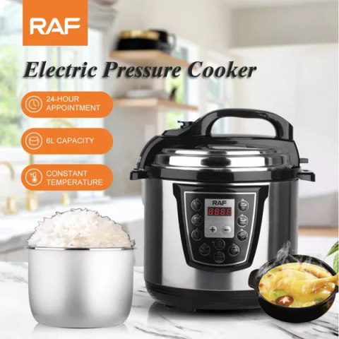 Oala electrica sub presiune RAF-177 6L 1000W multifunctional si multiprogramabila, otel inoxidabil, oala din aluminiu