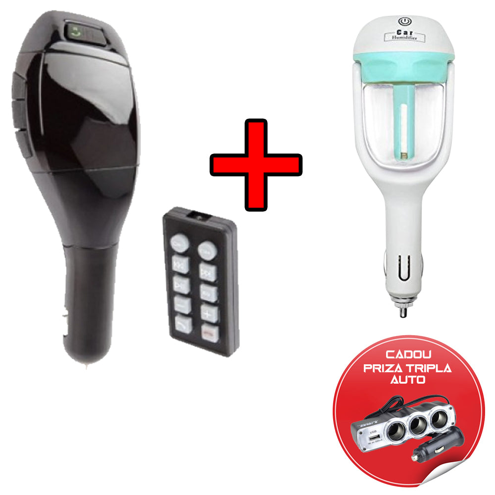 Pachet complet auto , Umidificator Aromaterapie si Modulator X7 cu USB + Cadou Priza Tripla