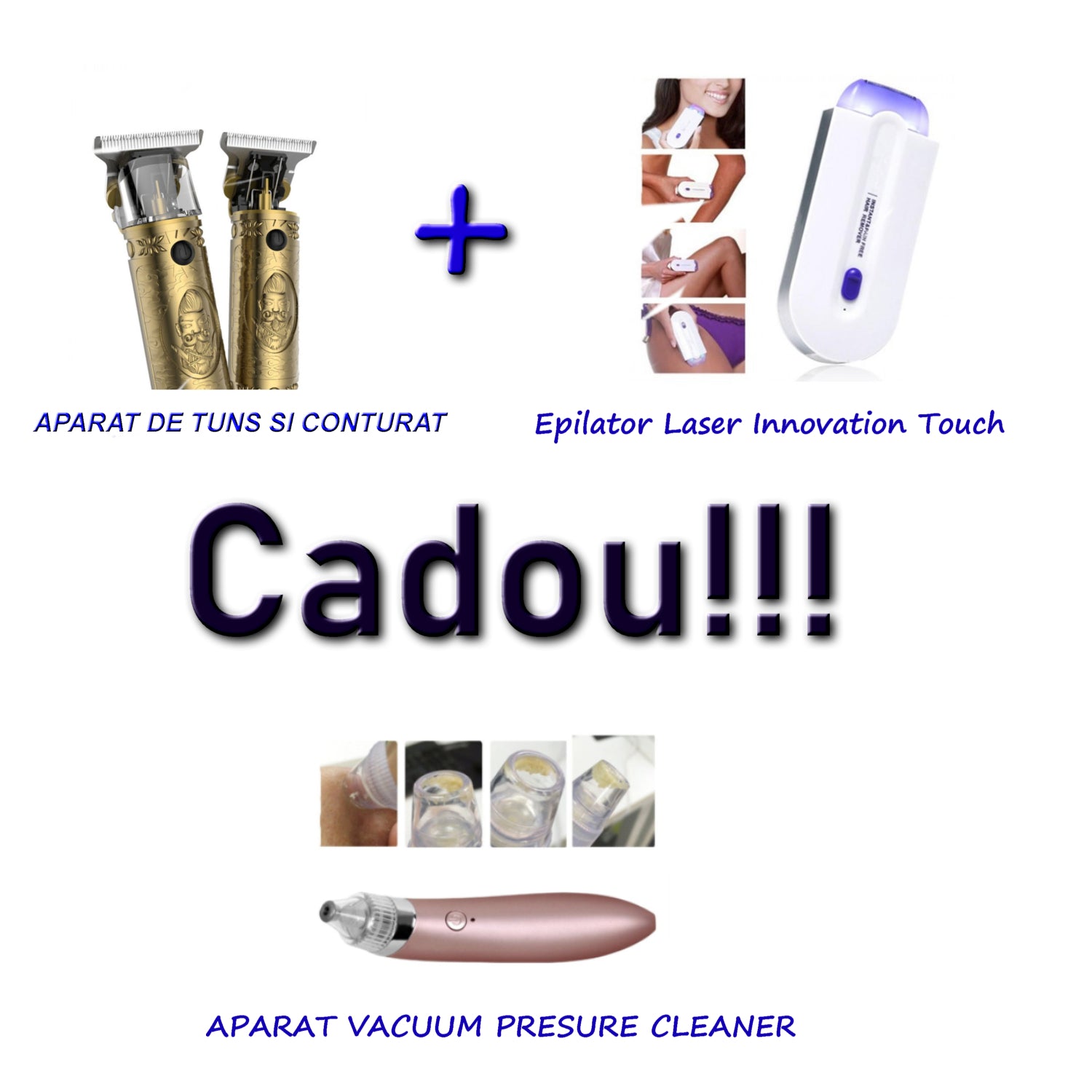 PACHET PROMOTIONAL!! APARAT DE TUNS SI CONTURAT CU Epilator Laser Innovation Touch TeleshopTV + CADOU !!!! APARAT VACUUM PRESURE CLEANER ORIGINAL TELESHOPTV CURATARE TEN