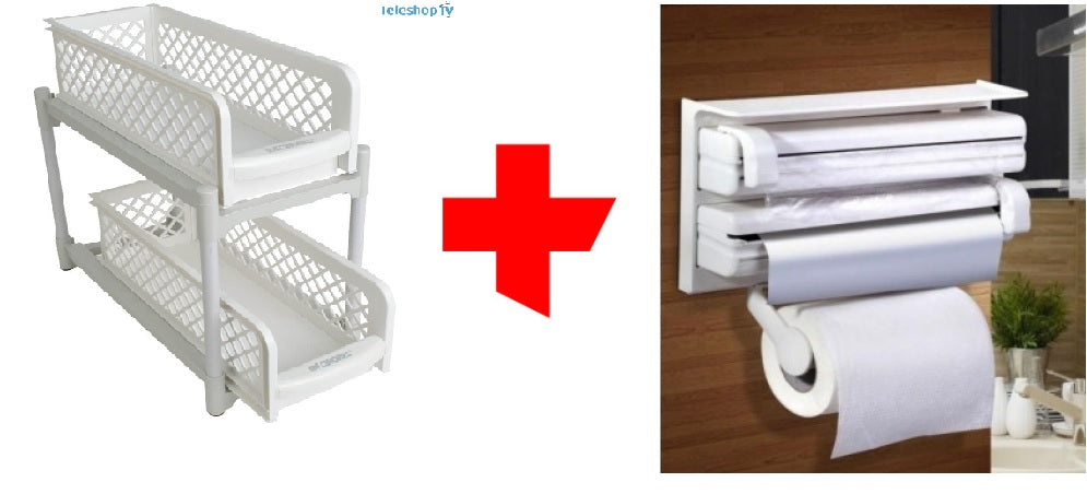 Pachet Promotional Dispenser de bucatarie pentru hartie + Organizator 2 nivele pliabil