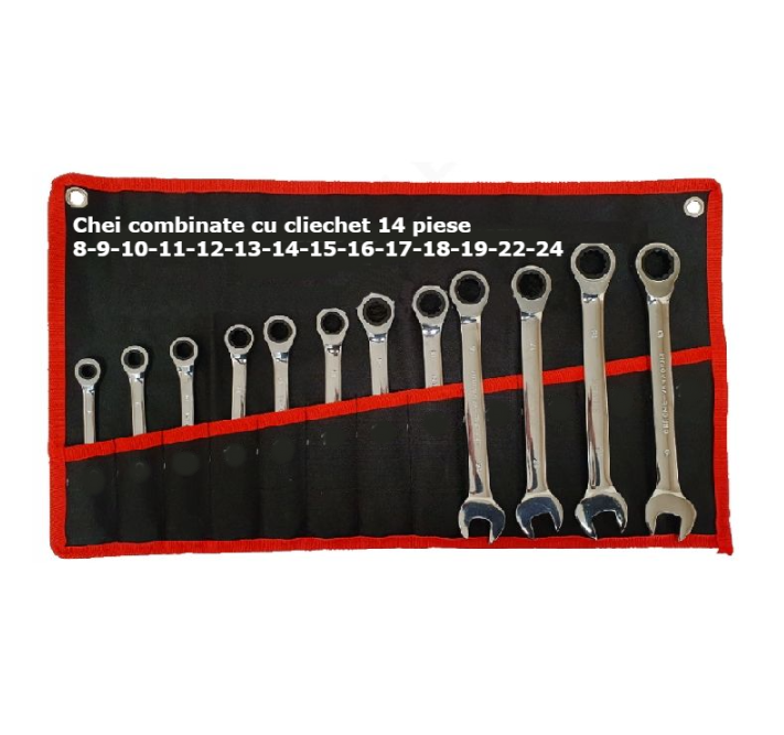 Set chei combinate cu clichet 14 piese, 8-24