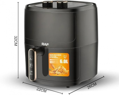 Friteuza cu aer inoxidabil fara ulei Ecran din sticla transparenta neagra, 1500 W, 6 litri RAF-5324