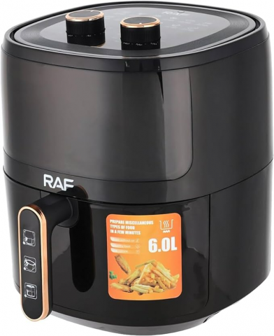 Friteuza cu aer inoxidabil fara ulei Ecran din sticla transparenta neagra, 1500 W, 6 litri RAF-5324