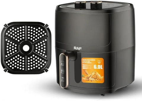 Friteuza cu aer inoxidabil fara ulei Ecran din sticla transparenta neagra, 1500 W, 6 litri RAF-5324