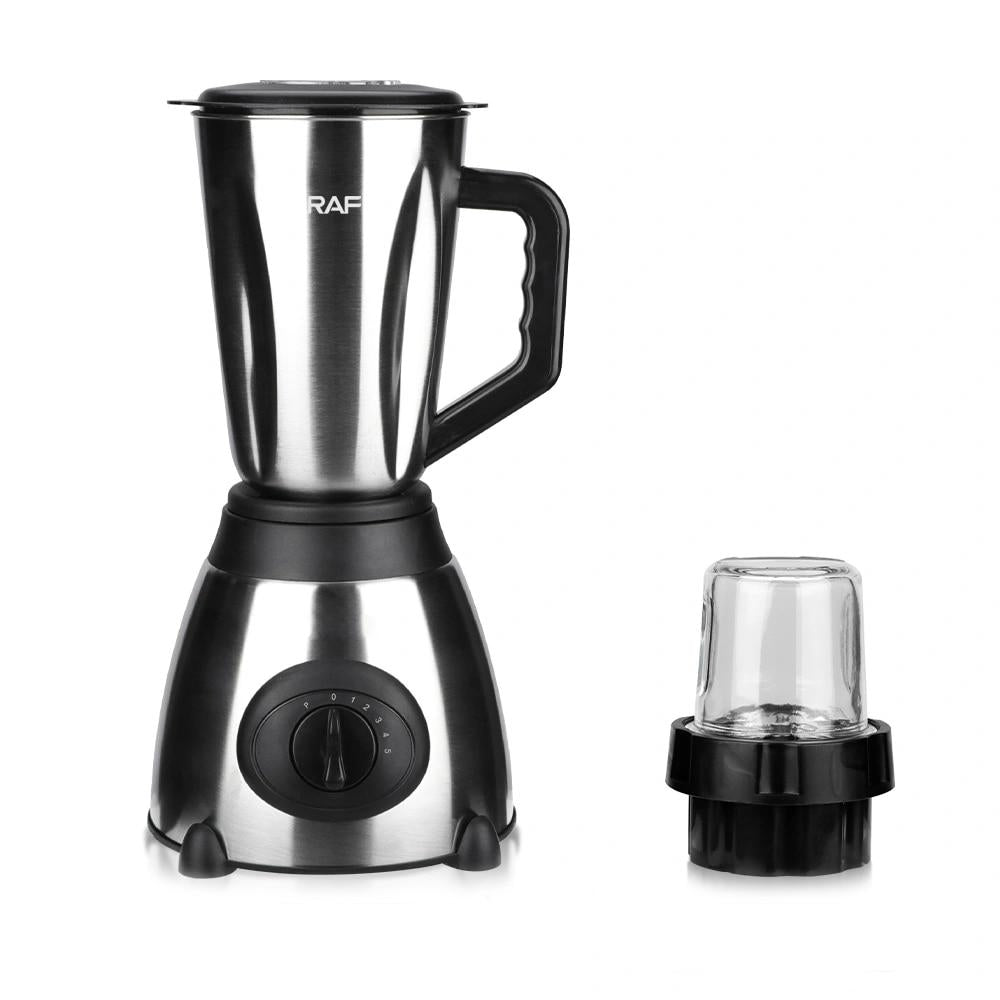 Blender Electric 2 in 1 RAF-300 / RAF-367 cu Vas din Otel Inoxidabil / Sticla si Rasnita pentru Masala, Capacitate 1.5L, 1000W