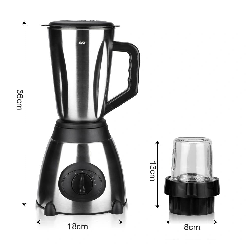 Blender Electric 2 in 1 RAF-300 / RAF-367 cu Vas din Otel Inoxidabil / Sticla si Rasnita pentru Masala, Capacitate 1.5L, 1000W