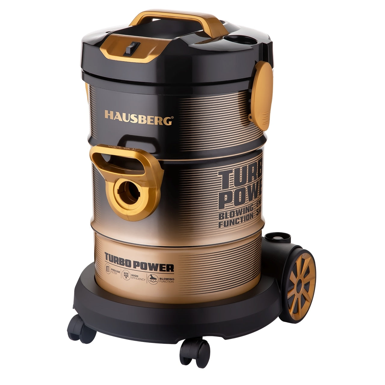 Aspirator Turbo Power Hausberg HB-2835, Putere 2000-2400W, Capacitate 21L, Nivel Zgomot 76dB, Filtru Lavabil, Carcasa Metalica