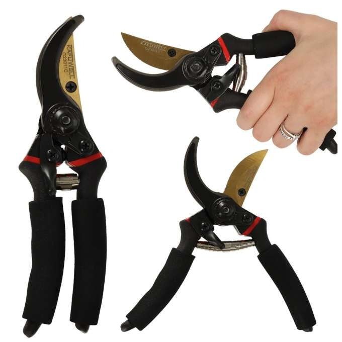 Foarfeca de gradina, otel SK5, 22 cm, pentru arbusti, trandafiri, copaci, manere ergonomice antiaderente