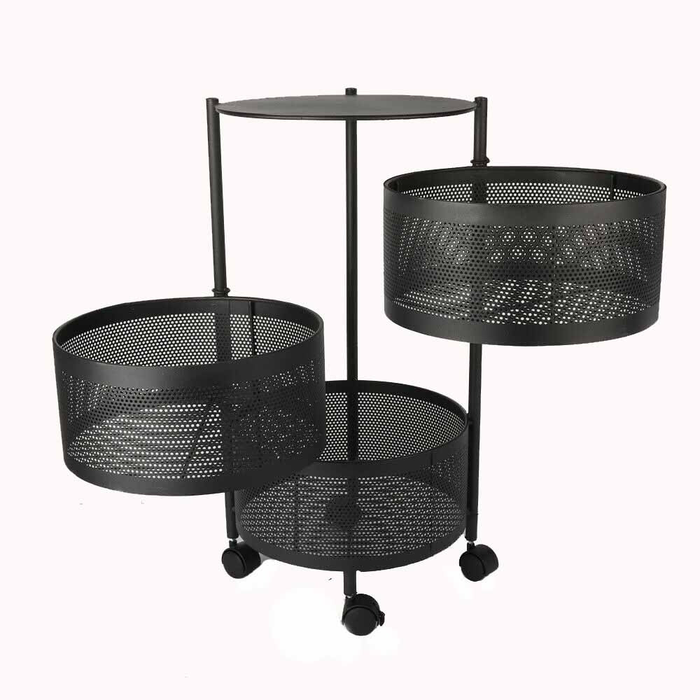 Etajera cu 3 rafturi din plastic, rotative, multifunctionala cu roti, 50x34 cm