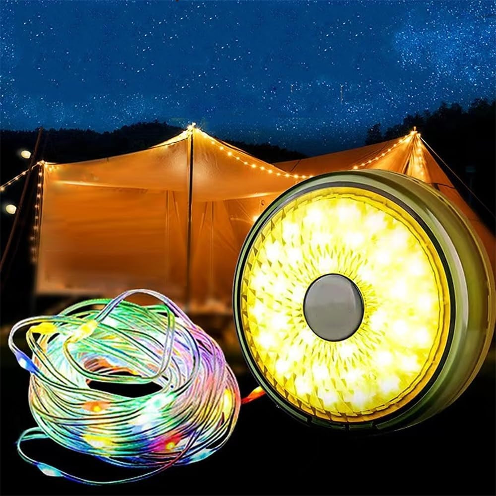 Ghirlanda luminoasa camping, lanterna si functie de baterie externa, LED, reincarcabila USB, portabila, 8 moduri de iluminare, 10 m, agatatoare