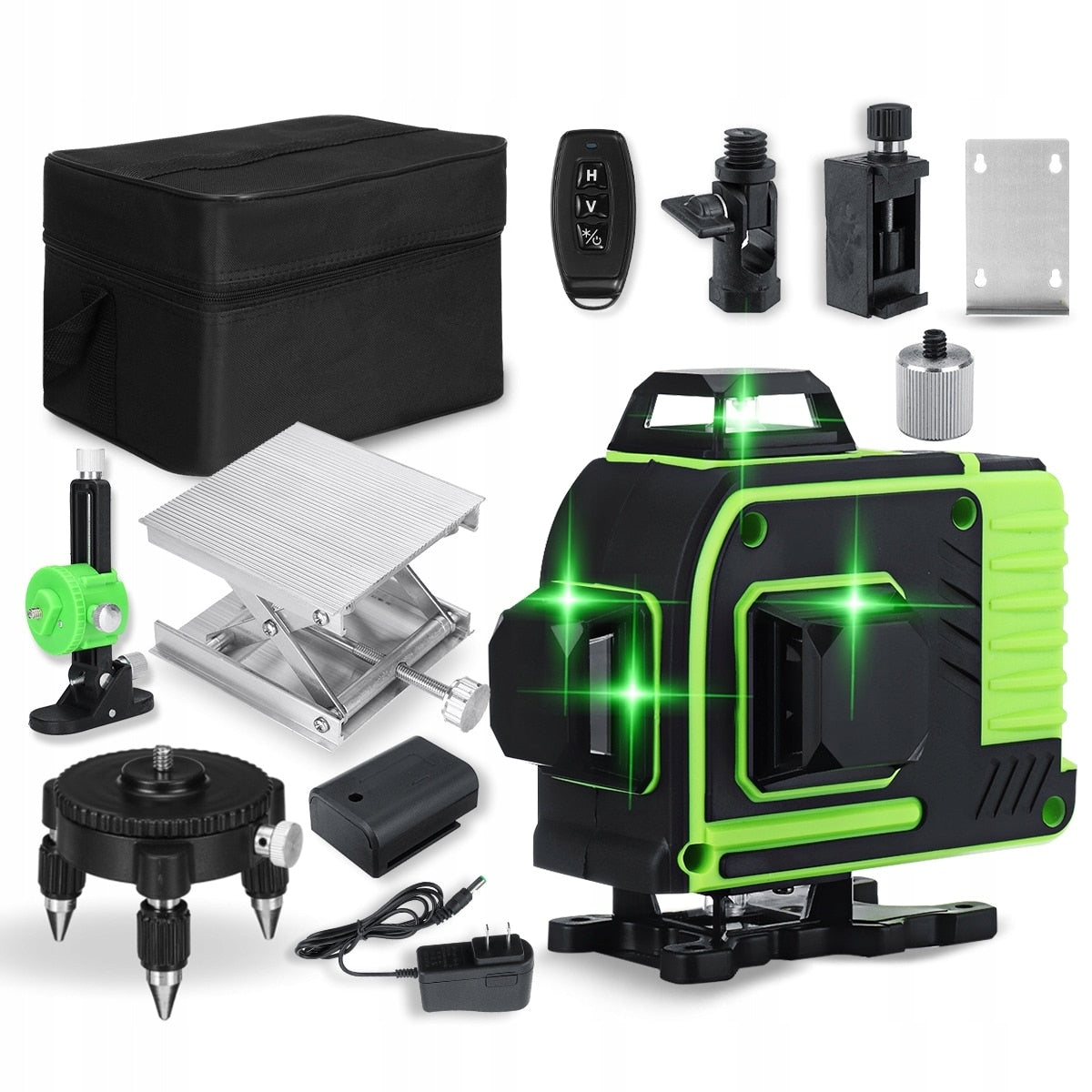 Kit nivela laser, Kraftroyal, Autonivelare, Telecomanda, Trepied, Linii verzi, 4 x 360°