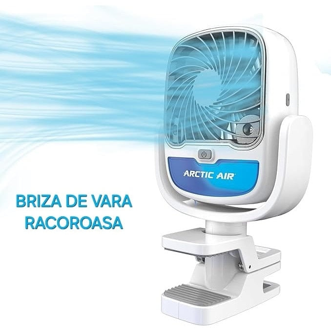 Ventilator portabil cu apa, calitate premium, AIR COOLER, port USB, rezervor de 200 ml, 3 viteze, Led schimbator in diferite culori, clema de pridere, rotire 360 grade, camping/picnic/drumetii/sala/birou/plaja, 26.5 x 16 x 7.5 cm