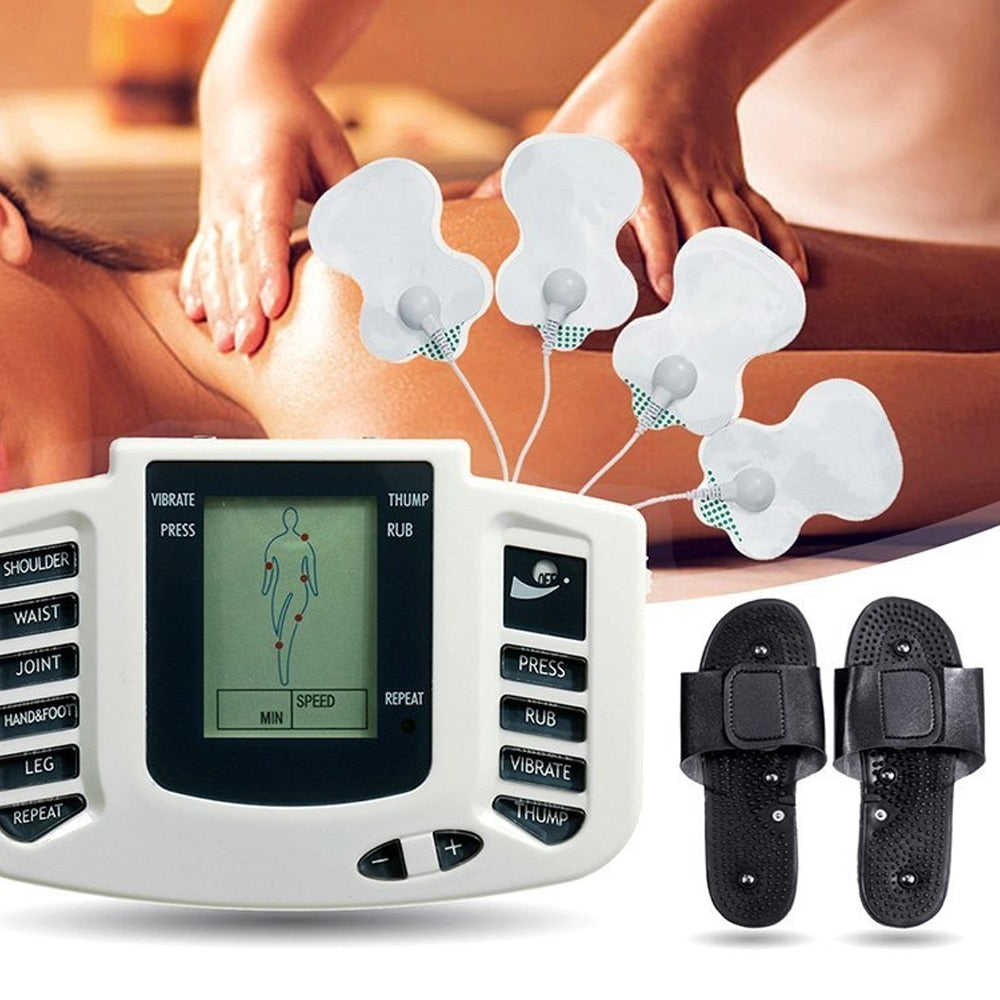 Aparat de electrostimulare cu 2 canale, 4 paduri si papuci terapie