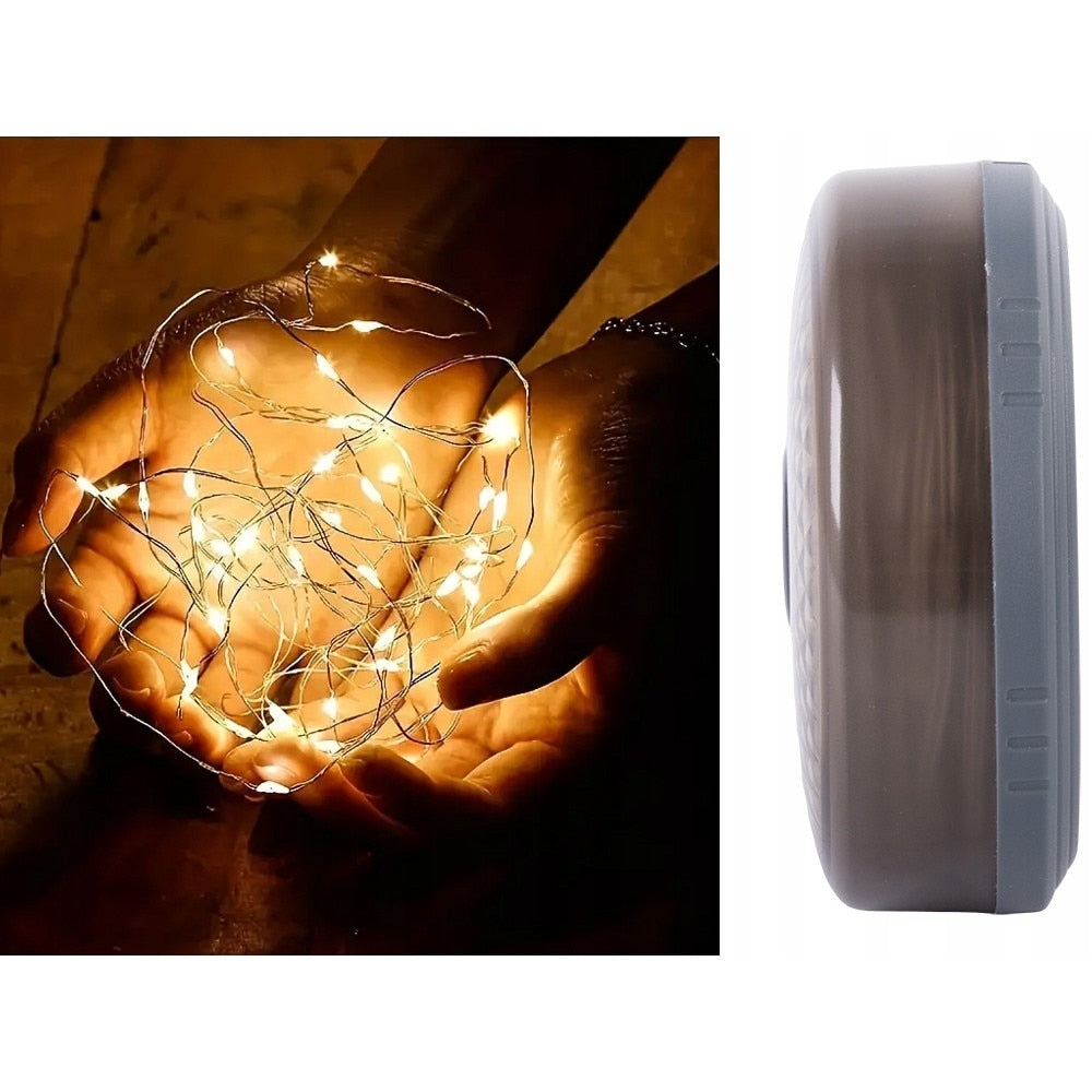 Ghirlanda luminoasa camping, lanterna si functie de baterie externa, LED, reincarcabila USB, portabila, 8 moduri de iluminare, 10 m, agatatoare