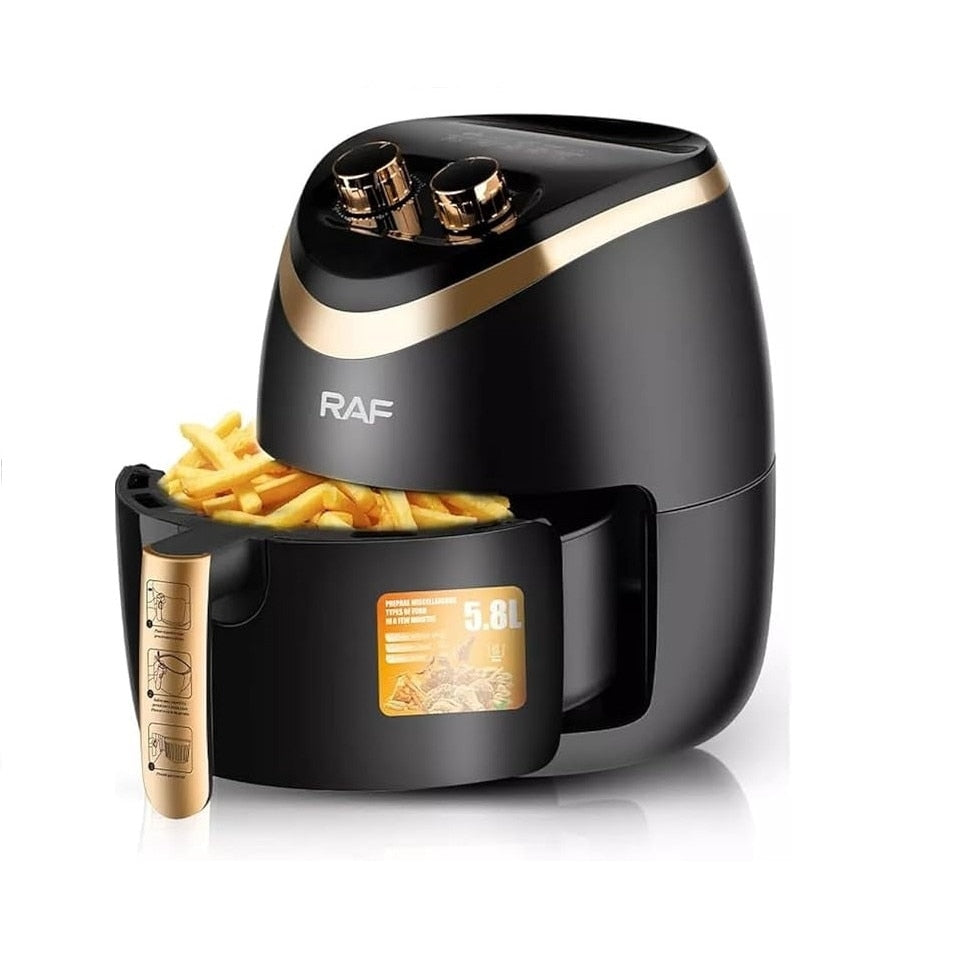 Friteuza Airfryer RAF-5232B, Capacitate 5.8L, 1500W, Negru + Carte Retete