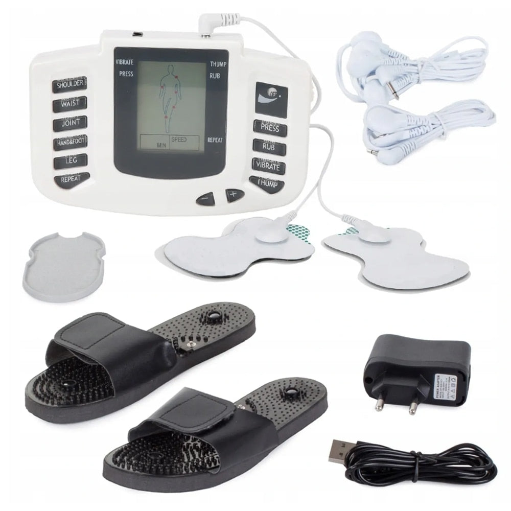 Aparat de electrostimulare cu 2 canale, 4 paduri si papuci terapie