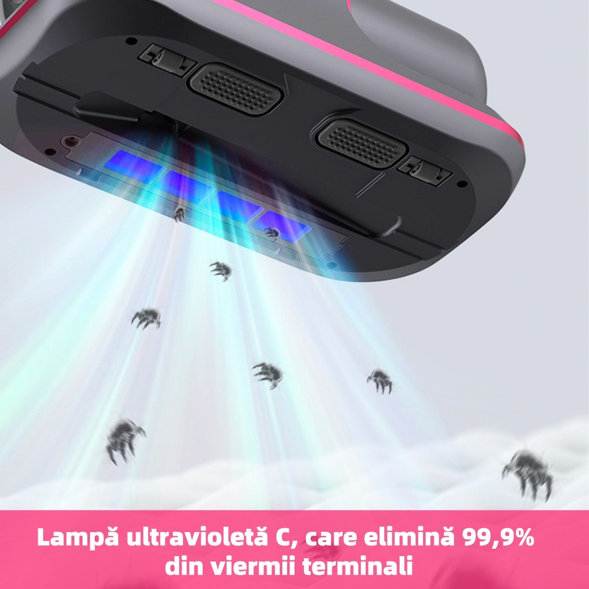 Aspirator antiacarieni pentru pat, putere 100W, Lampa UV, portabil, zgomot redus